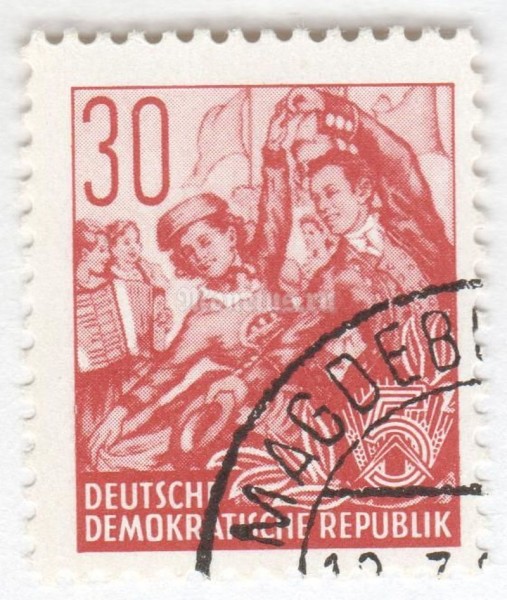 марка ГДР 30 пфенниг "Dance group" 1953 год Гашение