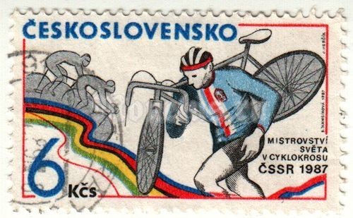 марка Чехословакия 6 крон "Чемпионат мира по Велокроссу" 1987 год