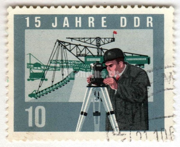 марка ГДР 10 пфенниг "Surveying Engineer, mining" 1964 год Гашение