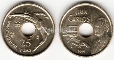 монета Испания 25 песет 1991 год XXV летние Олимпийские Игры, Барселона 1992 /Король Хуан Карлос I