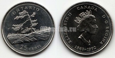 Монета Канада 25 центов 1992 год 125 лет Конфедерации Канада - Онтарио