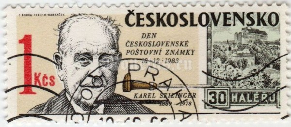 марка Чехословакия 1 крона "Karel Seizinger (1889-1978), engraver" 1983 год гашение
