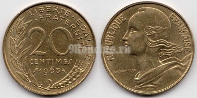 монета Франция 20 сантимов 1963 год