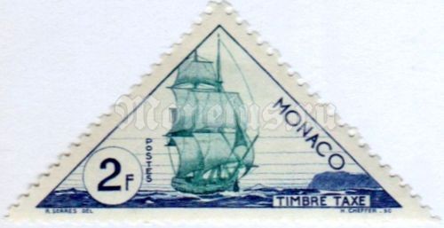 марка Монако 2 франка "Sailingship" 1953 год