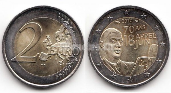 монета Франция 2 евро 2010 год