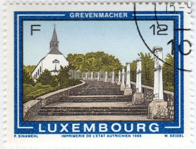 марка Люксембург 12 франков "Grevenmacher" 1986 год Гашение