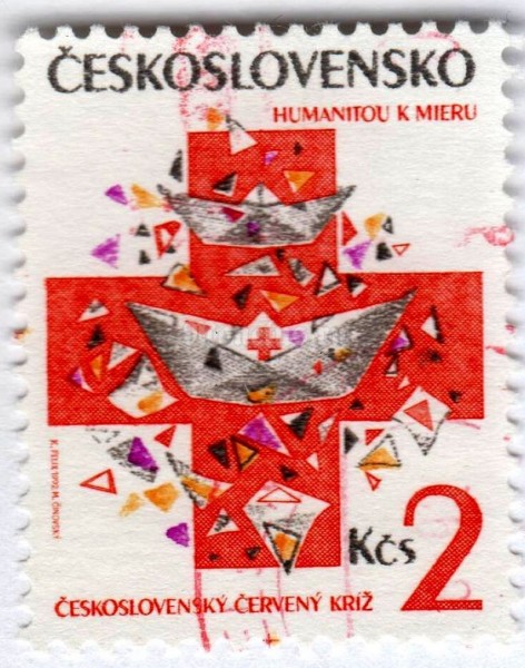 марка Чехословакия 2 кроны "Czechoslovak Red Cross" 1992 год Гашение 