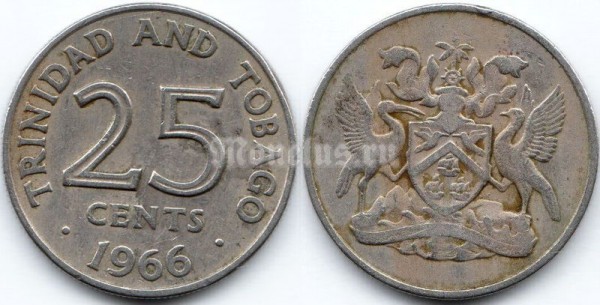 монета Тринидад и Тобаго 25 центов 1966 год