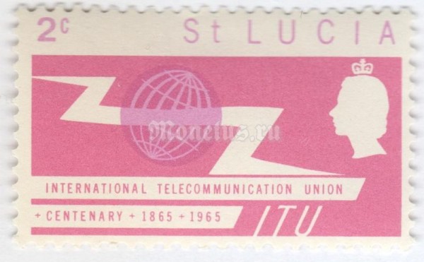марка Сент-Люсия 2 цента "100 years of communications" 1965 год