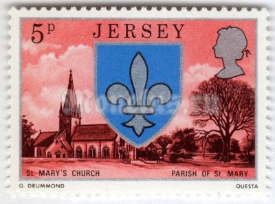 марка Джерси 5 пенни "St Marys Church - Parish of St Mary" 1976 год