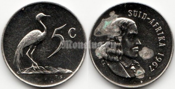 монета Южная Африка 5 центов 1967 год