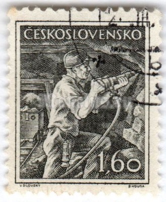 марка Чехословакия 1,60 кроны "Miner" 1954 год Гашение