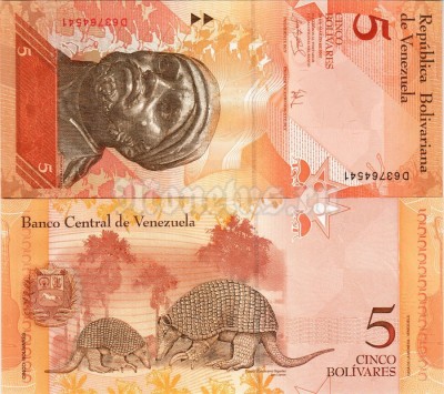 банкнота Венесуэла 5 боливар март 2007 год