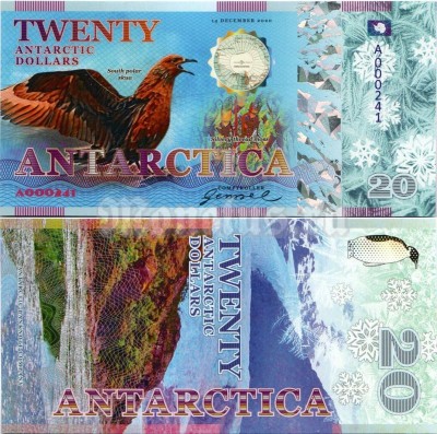 бона Антарктика 20 долларов 2020 год, пластик
