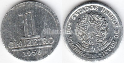 монета Бразилия 1 крузейро 1958 год