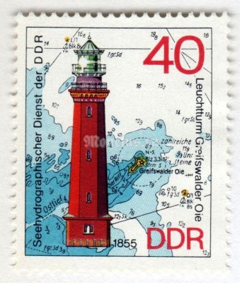 марка ГДР 40 пфенниг "Greifswalder Oie Lighthouse, 1855" 1974 год