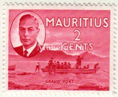 марка Маврикий 2 цента 1950 год