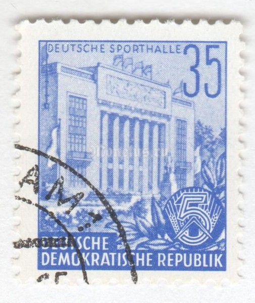 марка ГДР 35 пфенниг "Sports hall" 1953 год Гашение