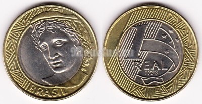 монета Бразилия 1 реал 1998 год