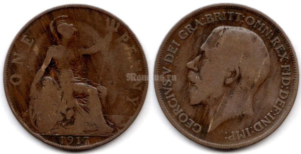 монета Великобритания 1 пенни 1917 год
