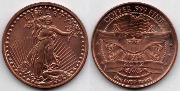 1 унция меди COPPER США 2012 год "Мы верим в Бога"