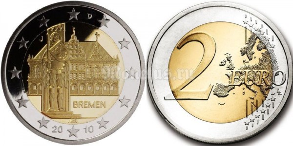 монета 2 евро 2010 год Германия Бремен