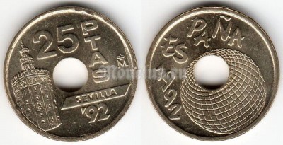 монета Испания 25 песет 1992 год Expo'92 Sevilla /Глобус