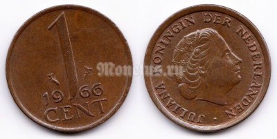 монета Нидерланды 1 цент 1966 год