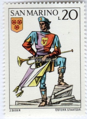 марка Сан-Марино 20 лир "Uniforms" 1973 год