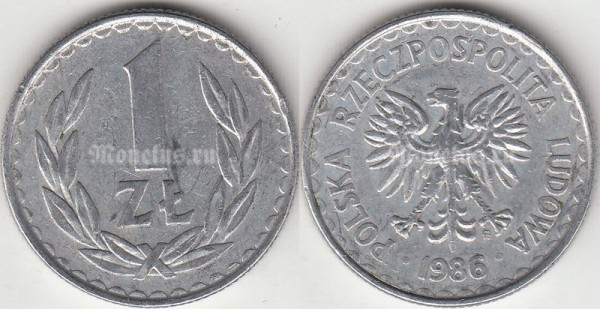 монета Польша 1 злотый 1986 год