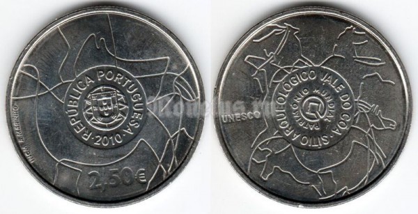 монета Португалия 2,5 евро 2010 год ЮНЕСКО - Археологический парк долины Коа