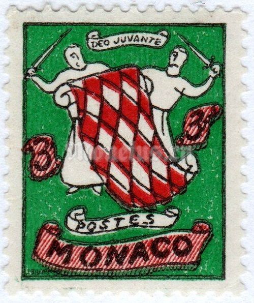 марка Монако 3 франка "Coat of arms" 1954 год