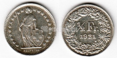 монета Швейцария 1/2 франка 1921 HELVETIA
