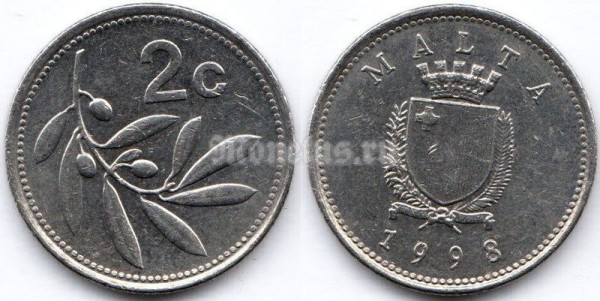 монета Мальта 2 цента 1998 год