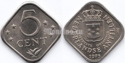 монета Нидерландские Антильские острова 5 центов 1975 год