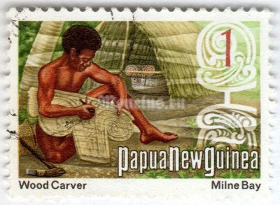 марка Папуа Новая Гвинея 1 цент "Wood Carver" 1973 год