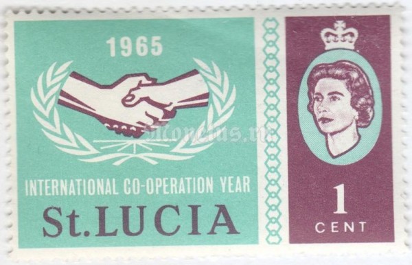 марка Сент-Люсия 1 цент "Symbol of International Co-operation Year" 1965 год