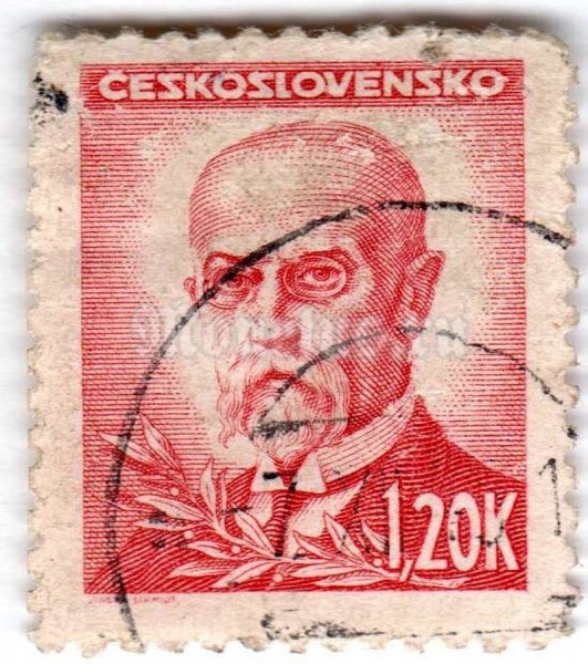 марка Чехословакия 1,20 кроны "Tomáš Garrigue Masaryk (1850-1937), president" 1945 год Гашение