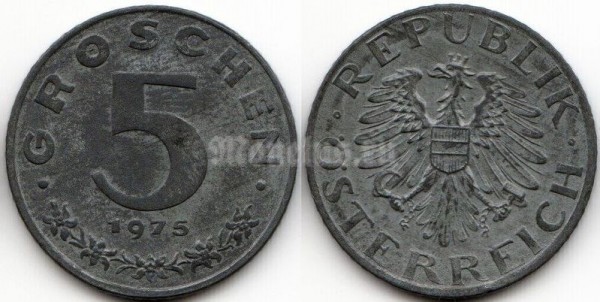 монета Австрия 5 грошей 1975 год