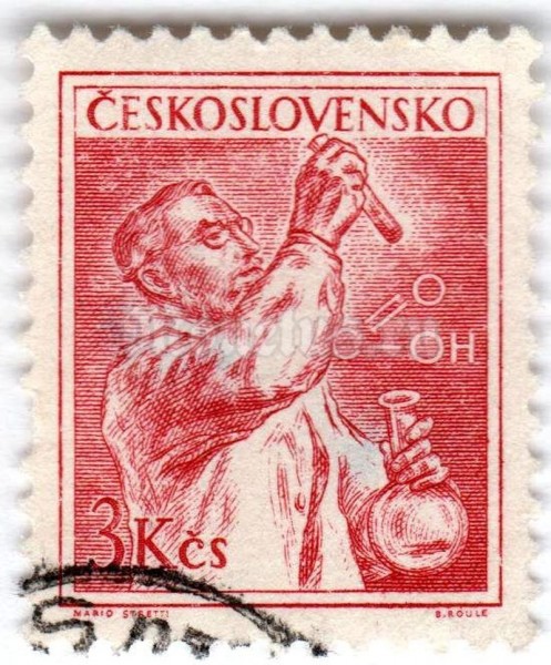 марка Чехословакия 3 кроны "Chemist" 1954 год Гашение