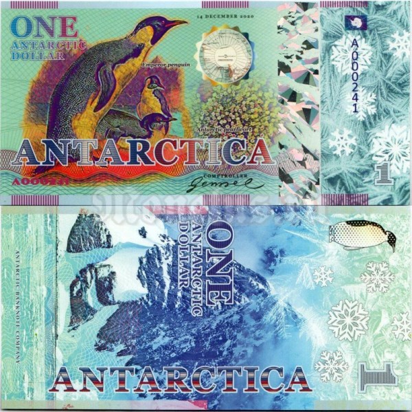 бона Антарктика 1 доллар 2020 год, пластик