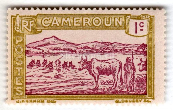 марка Французский Камерун 1 сантим "Фауна" 