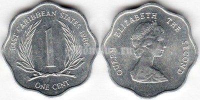 монета Восточные Карибы 1 цент 1986 год