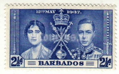 марка Барбадос 2 1/2  пенни "Король Георг VI и королева Елизавета" 1937 год