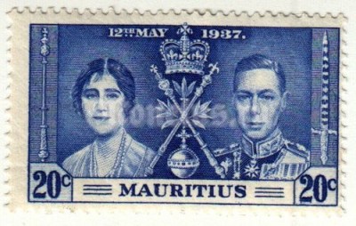 марка Маврикий 20 центов "Коронация" 1937 год