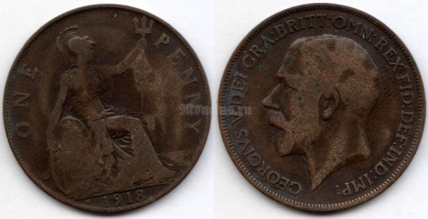 монета Великобритания 1 пенни 1918 год
