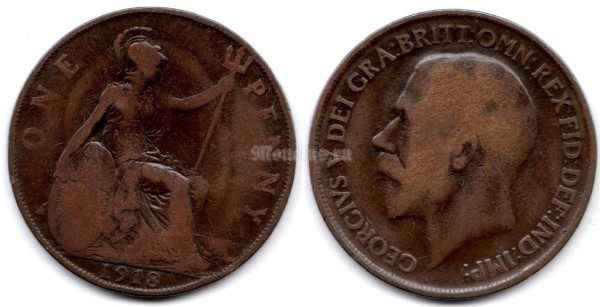 монета Великобритания 1 пенни 1918 год