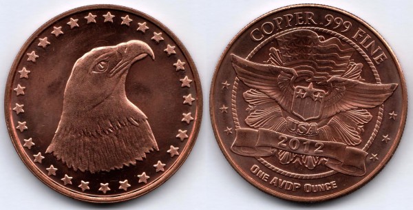 1 унция меди COPPER США 2012 год Белоголовый орлан