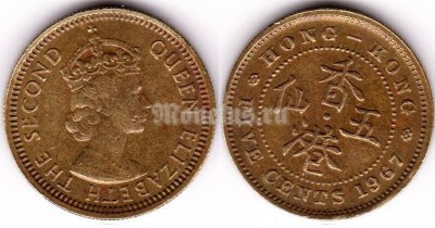 Монета Гонконг 5 центов 1967 год
