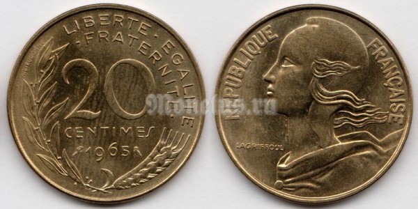монета Франция 20 сантимов 1965 год